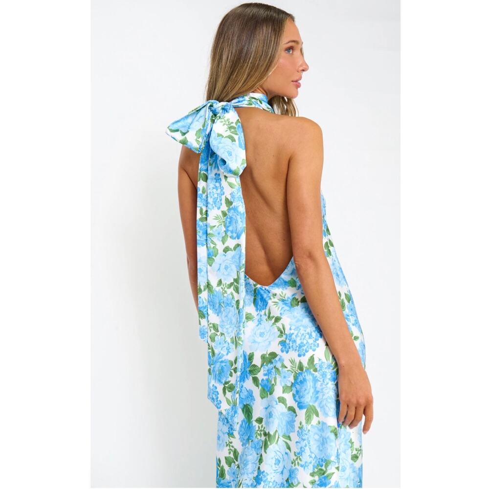 Show Me Your MuMu Lisa Maxi Dress Cottage Floral Blue Size Small - Picture 4 of 9